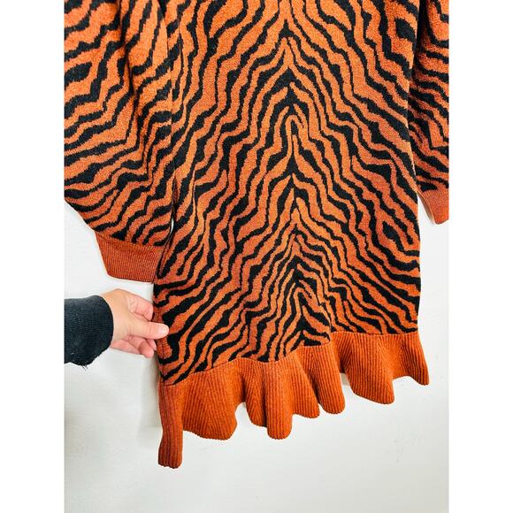 ULLA JOHNSON Red Black Zebra Printed 100% Merino Wool Puff Sleeves Joni Dress M - Picture 6 of 16